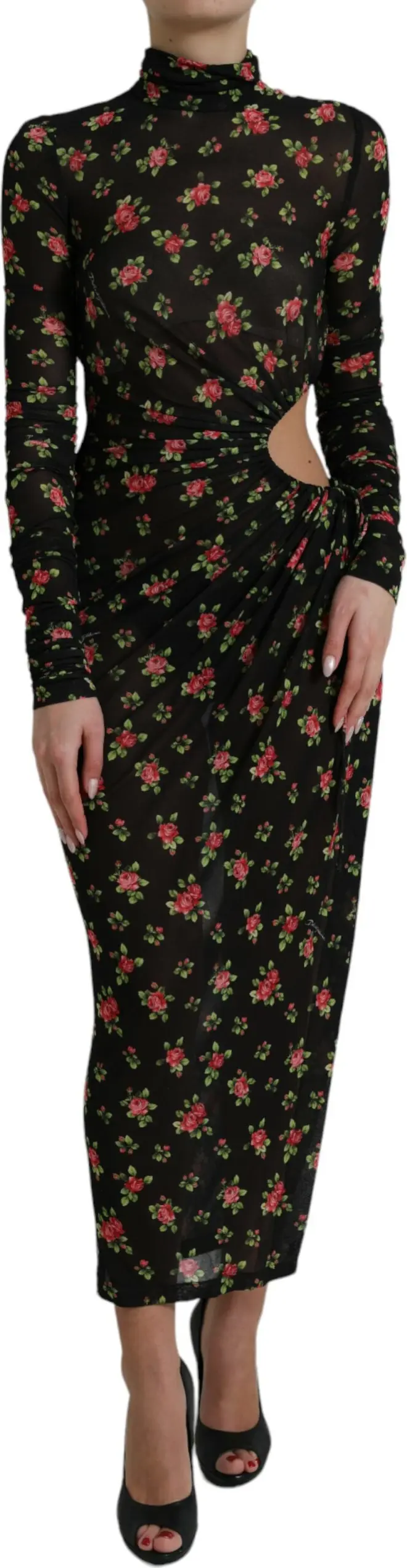 Dress Dolce & Gabbana Black Floral Cut Out Sheath Long Maxi