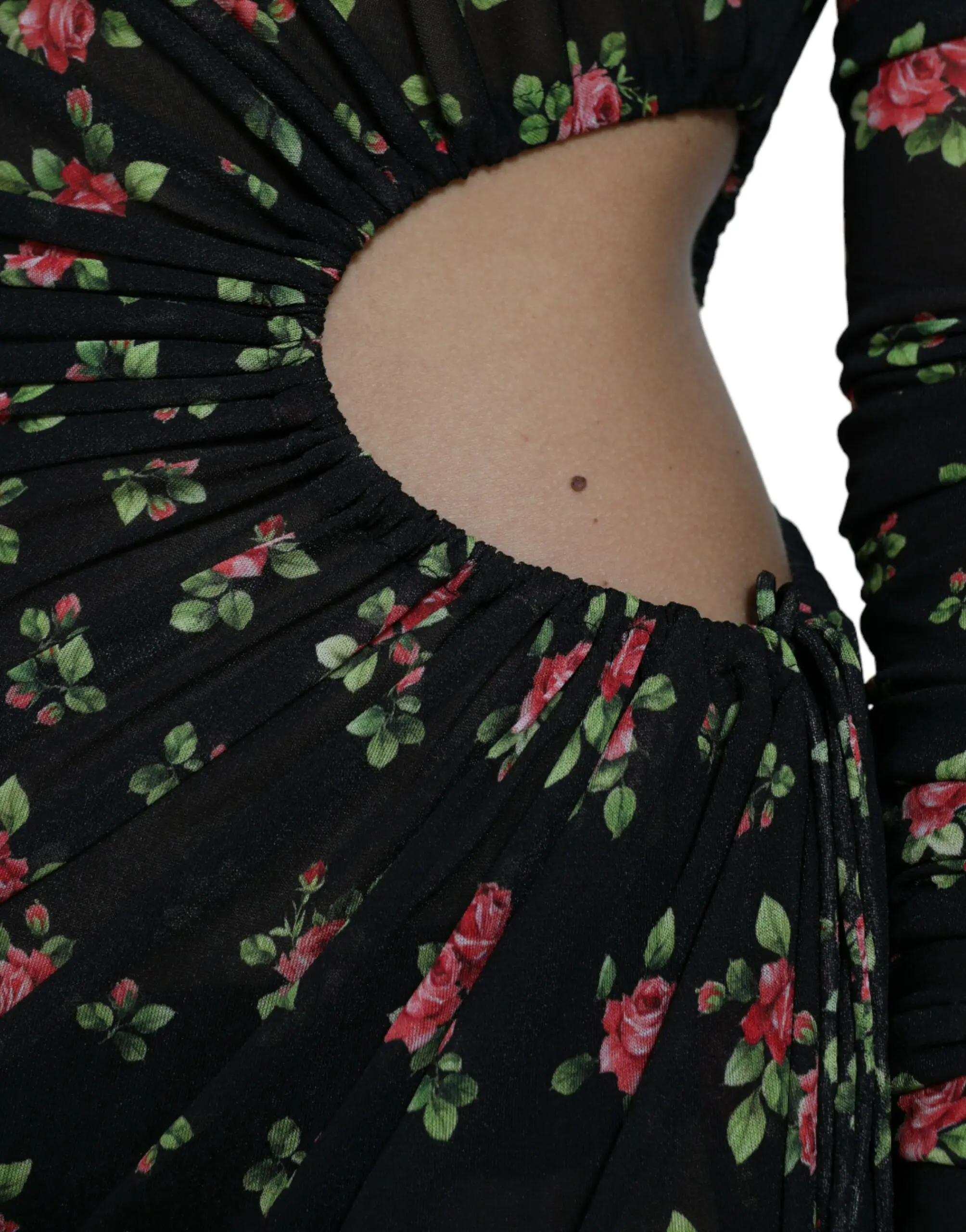 Платье Dolce & Gabbana Черное с цветочным принтом с вырезами футляр Макси