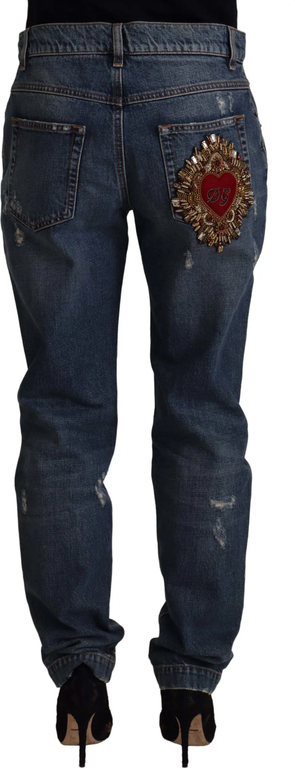 Jeans Dolce & Gabbana Blue Denim Baroque Heart Logo Patch