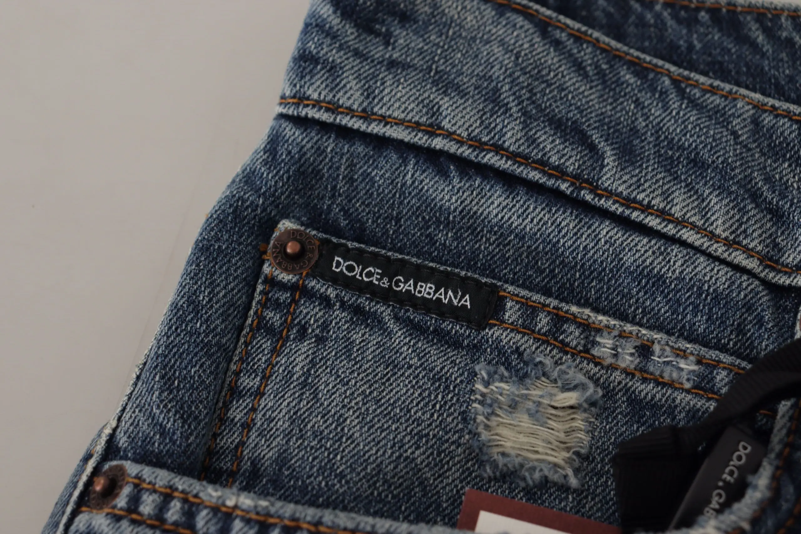 Jeans Dolce & Gabbana Blue Denim Baroque Heart Logo Patch