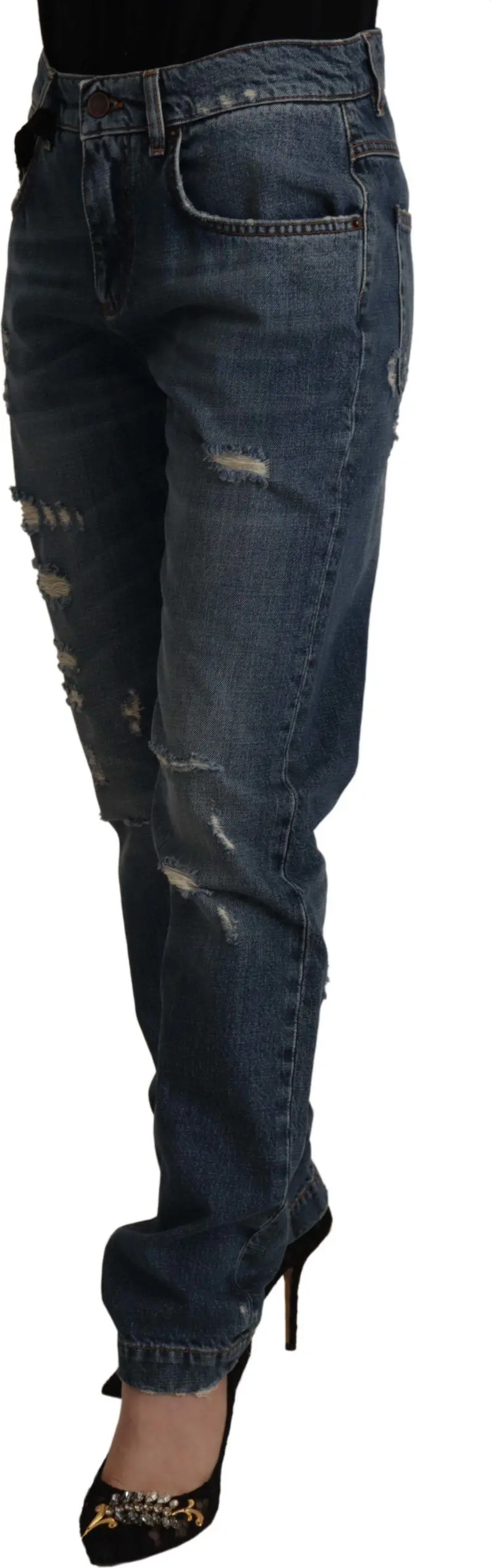 Jeans Dolce & Gabbana Blue Denim Baroque Heart Logo Patch
