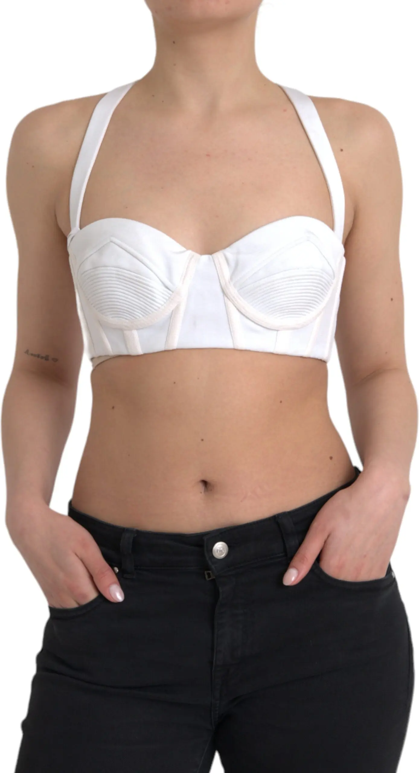 Top Versace White Viscose Bustier Sleeveless Cropped Top