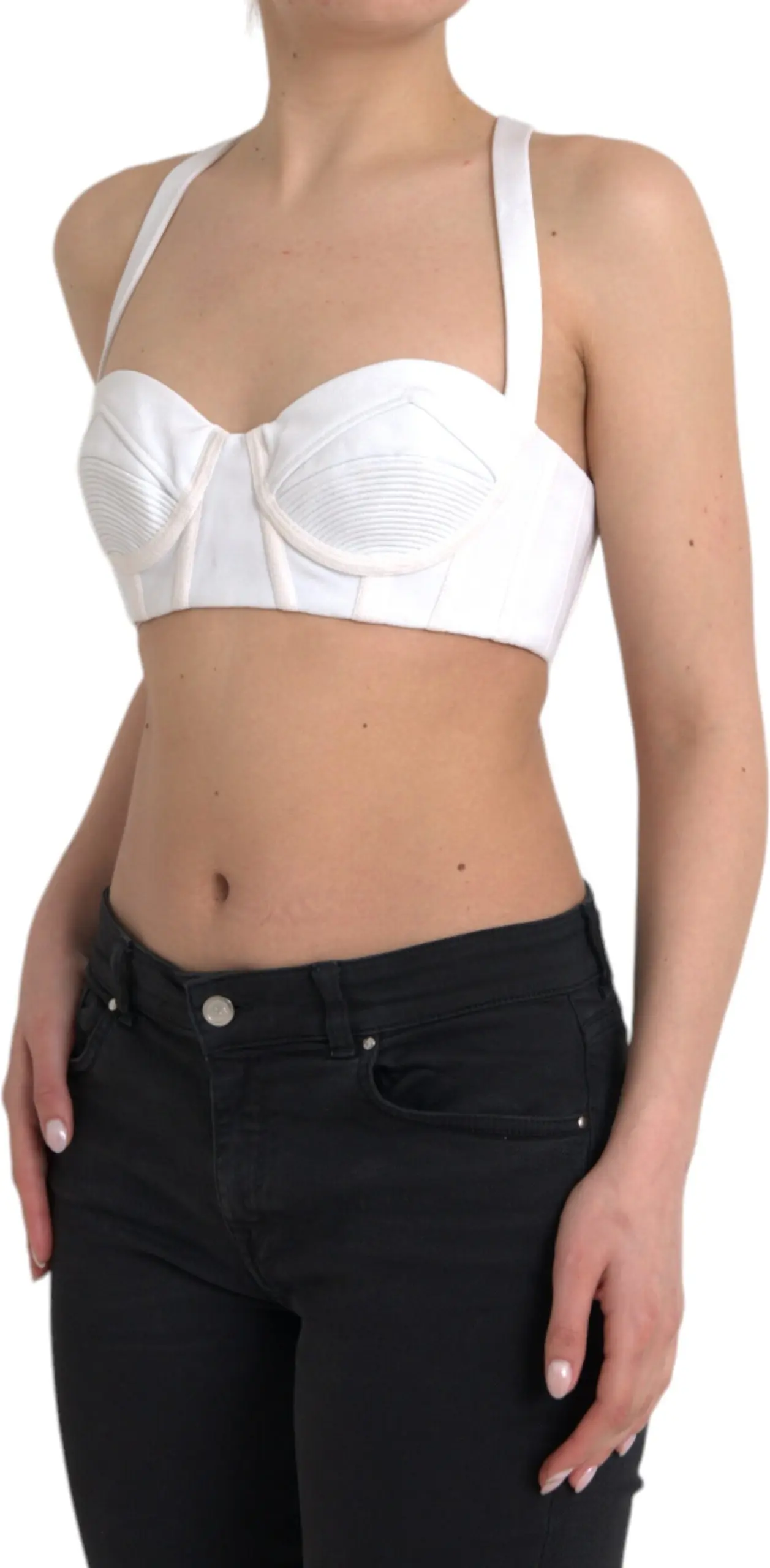 Top Versace White Viscose Bustier Sleeveless Cropped Top