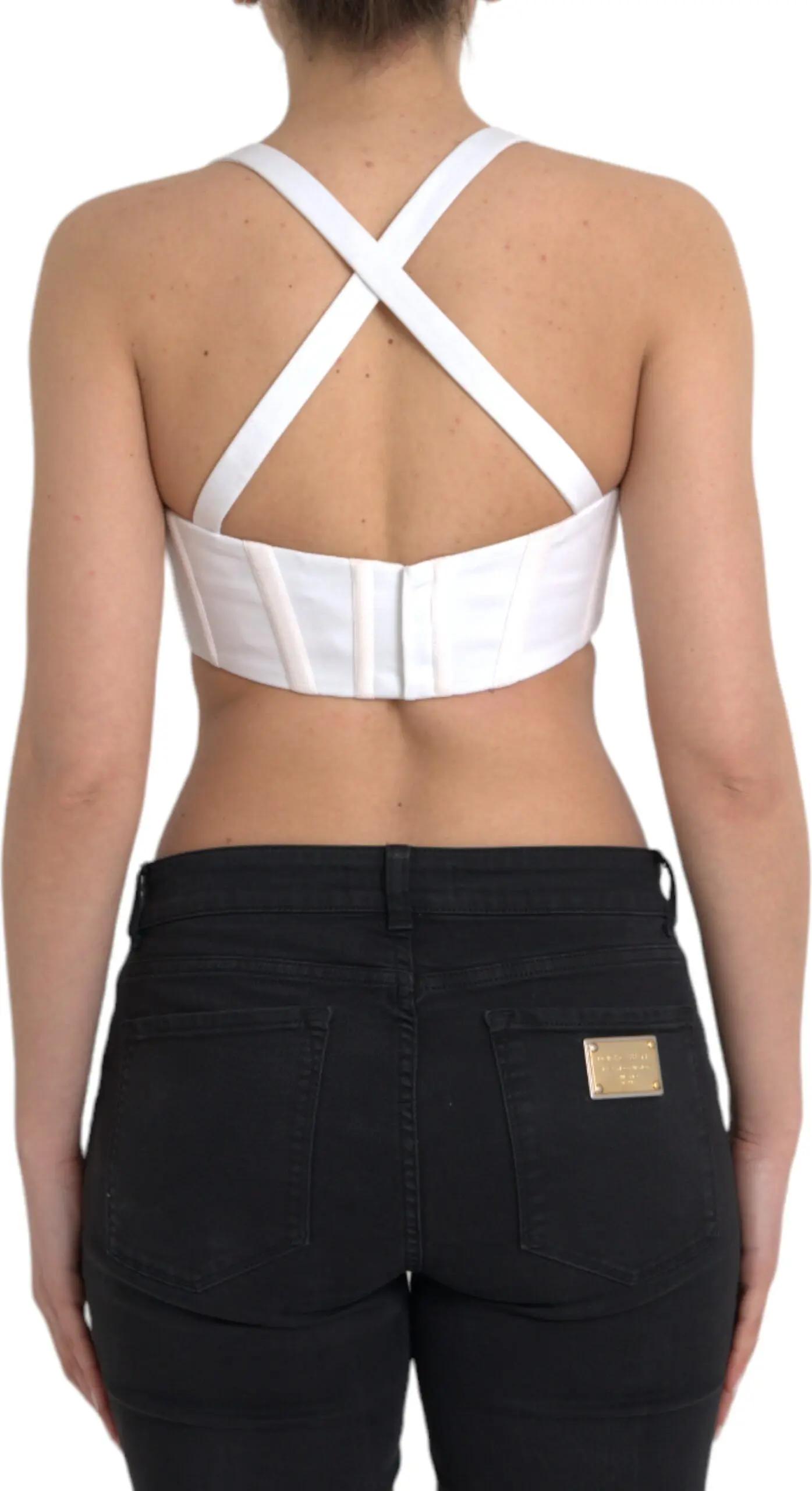 Top Versace White Viscose Bustier Sleeveless Cropped Top