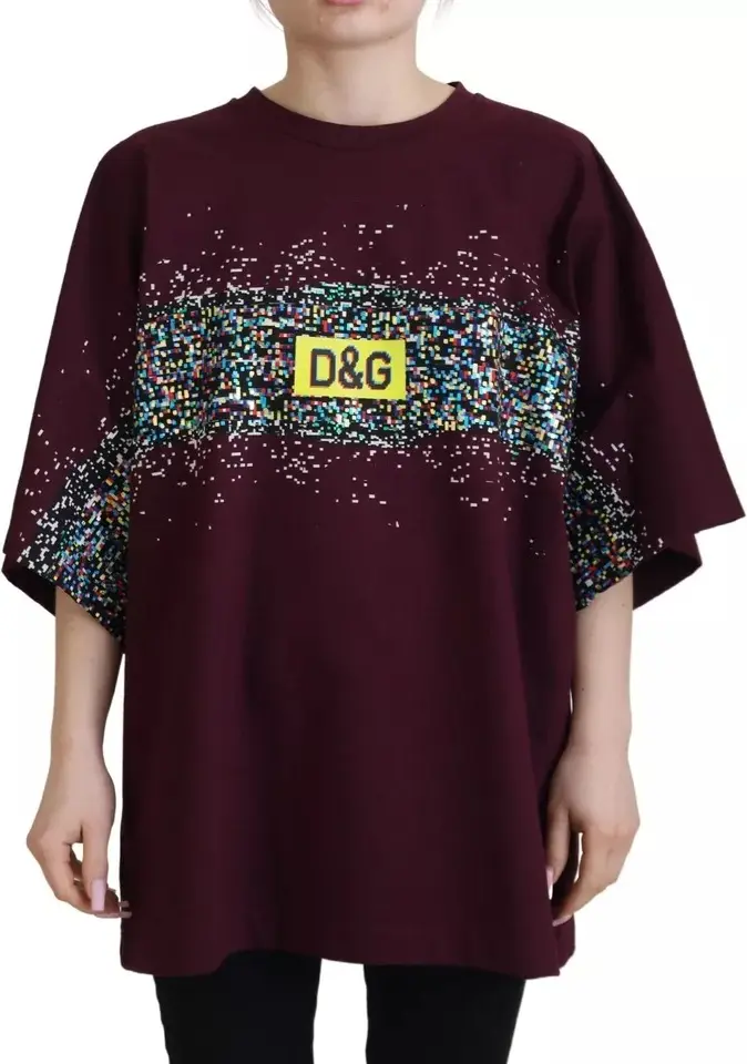 Футболка Dolce & Gabbana Бордовая с принтом, круглым вырезом, хлопковая
