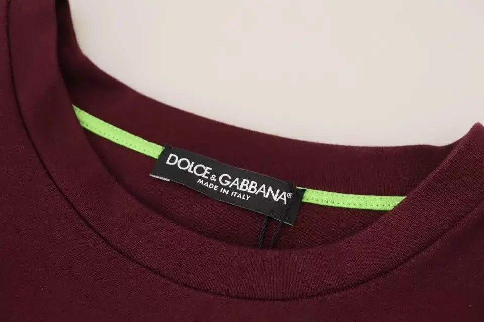 Футболка Dolce & Gabbana Бордовая с принтом, круглым вырезом, хлопковая
