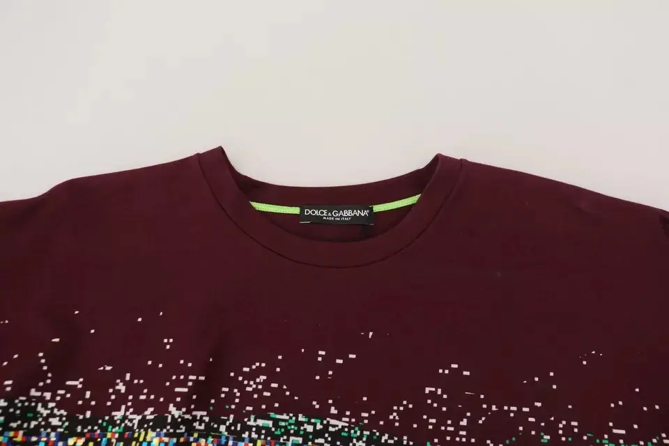 Футболка Dolce & Gabbana Бордовая с принтом, круглым вырезом, хлопковая