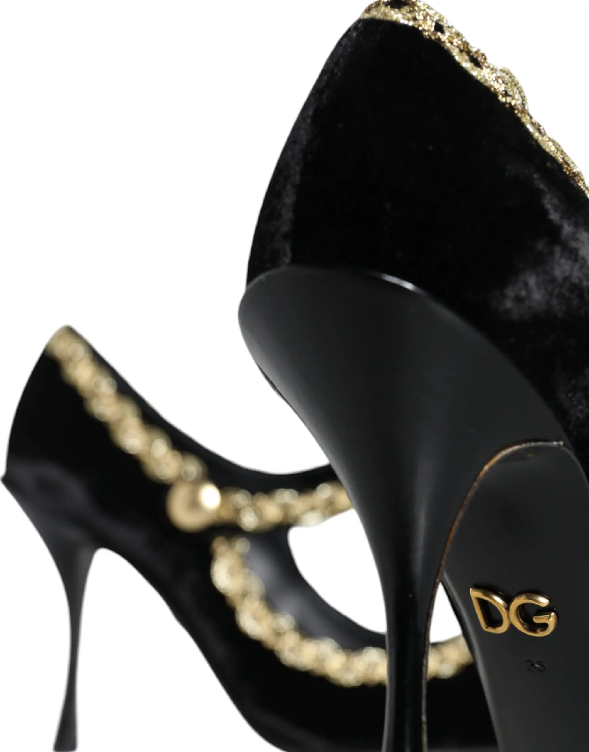 Туфли Dolce & Gabbana "Мэри Джейн" Черный Бархат Золото