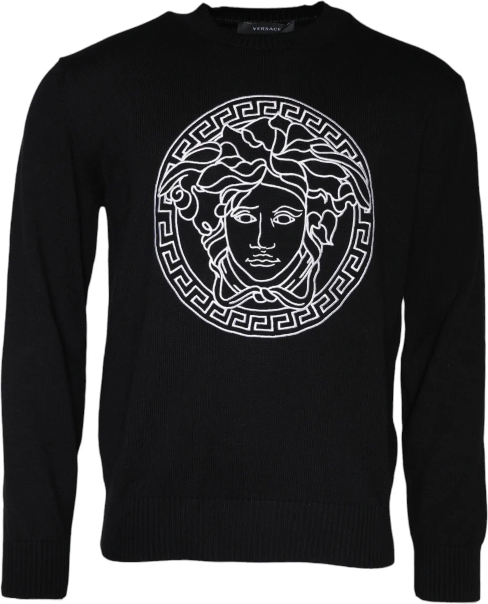 Pullover Sweater Versace Black Medusa Embroidery Crew Neck
