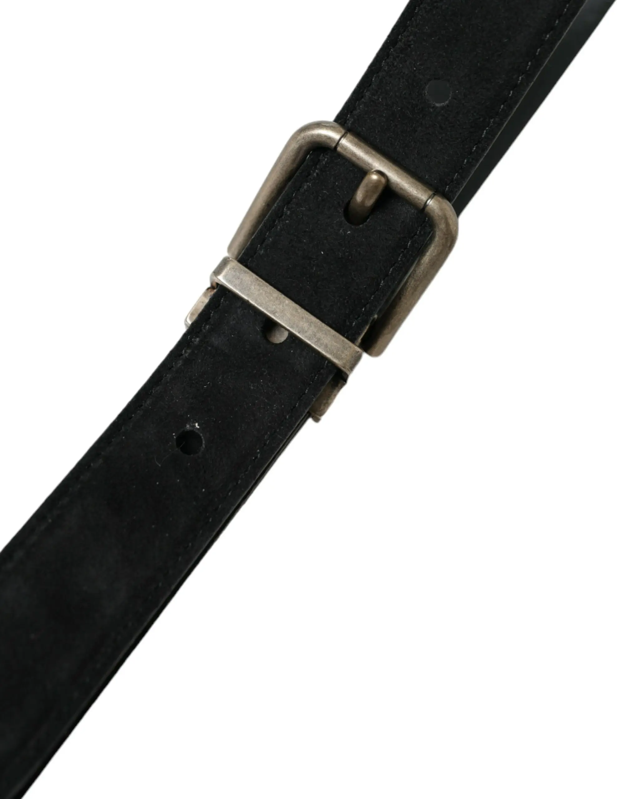 Belt Dolce & Gabbana Black Goat Leather Antique Metal Buckle Belt