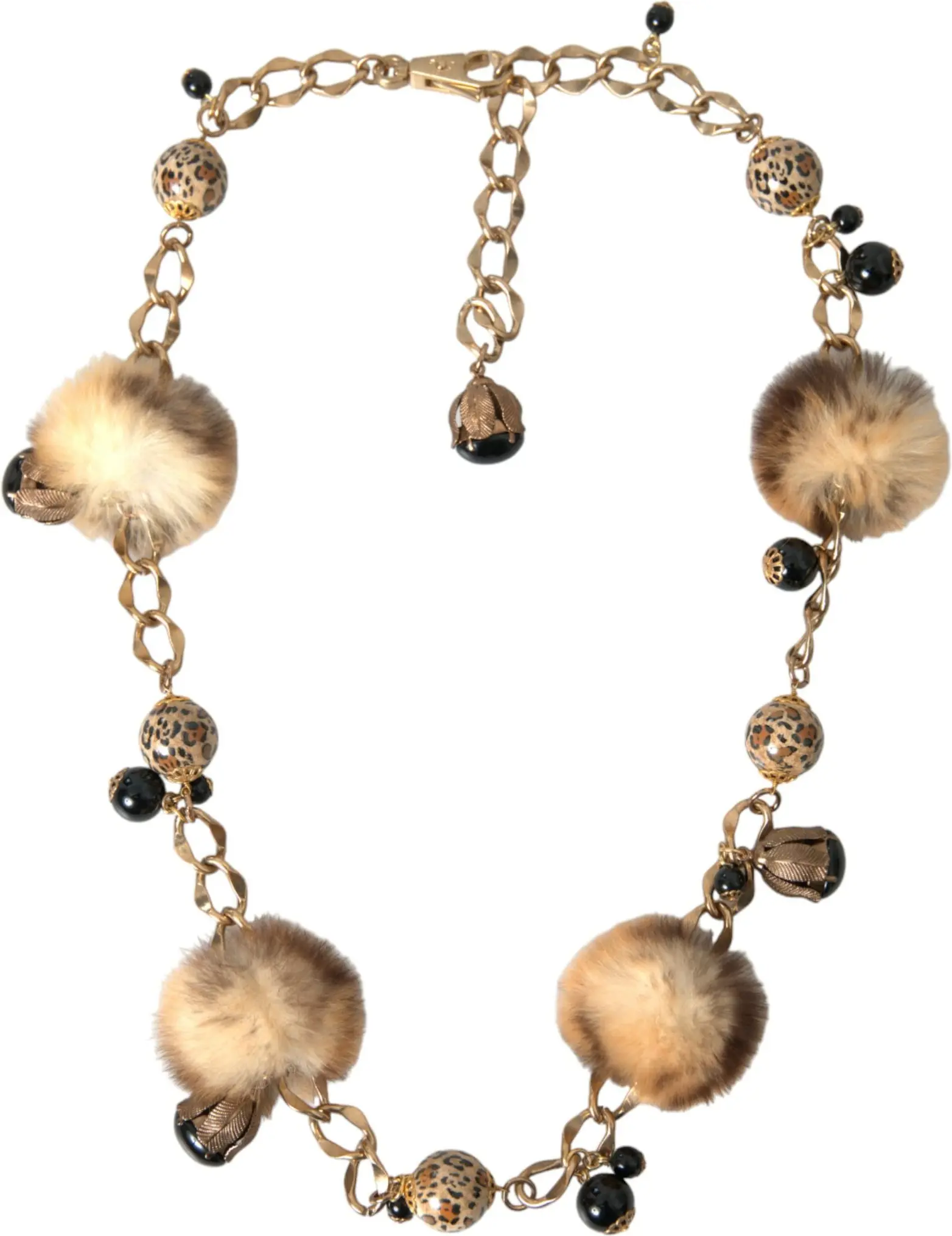 Belt Dolce & Gabbana Gold Brass Leopard Fur Pearl Collier Chain Belt