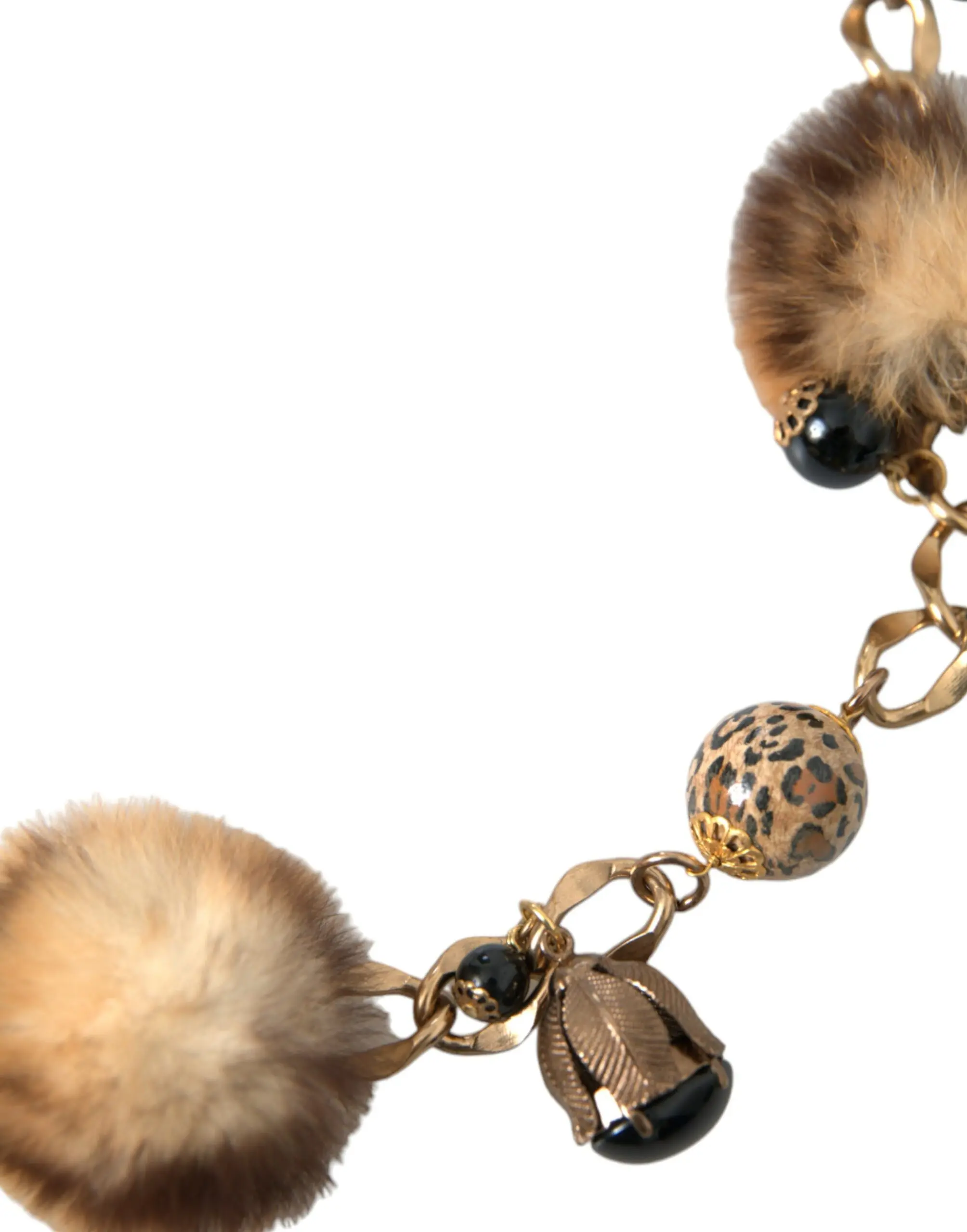 Ремень Dolce & Gabbana Золотая Латунь Леопардовый Мех Жемчужное Ожерелье-Цепь