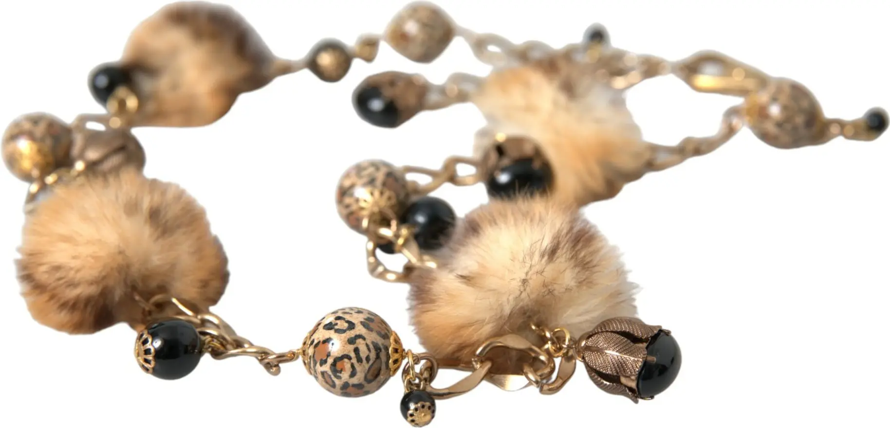 Ремень Dolce & Gabbana Золотая Латунь Леопардовый Мех Жемчужное Ожерелье-Цепь