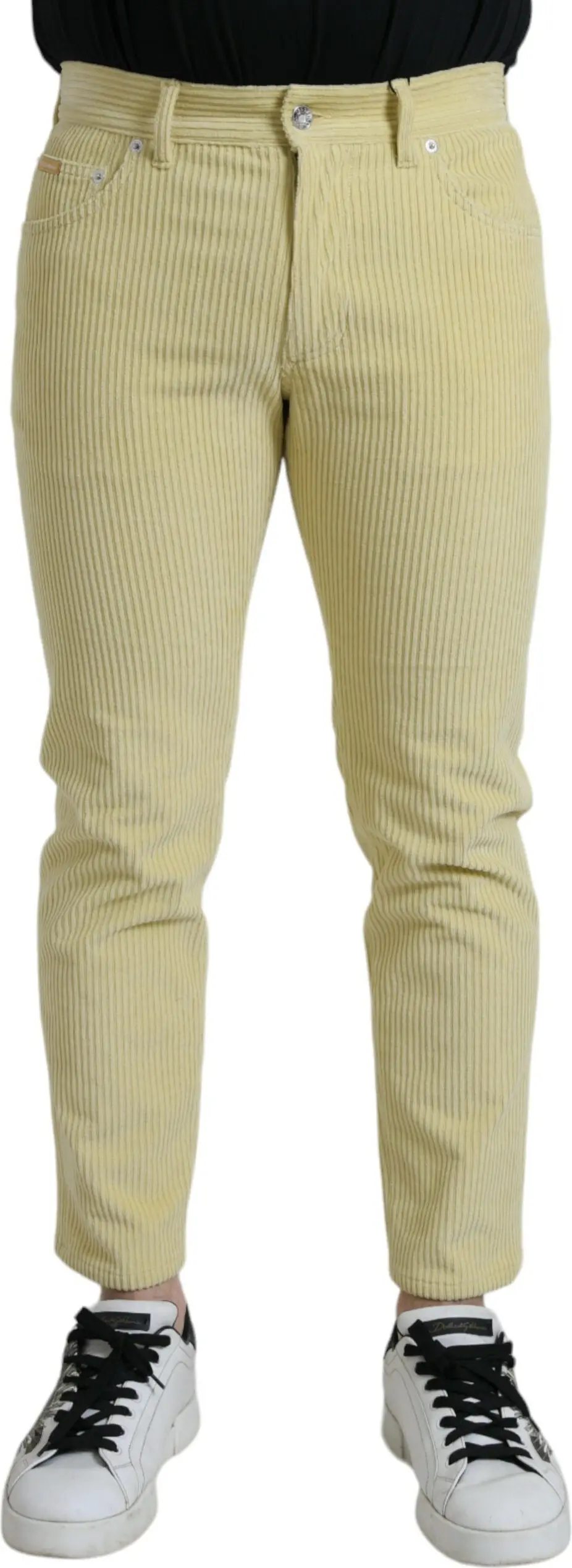 Jeans Dolce & Gabbana Yellow Corduroy Logo Plaque Skinny Denim