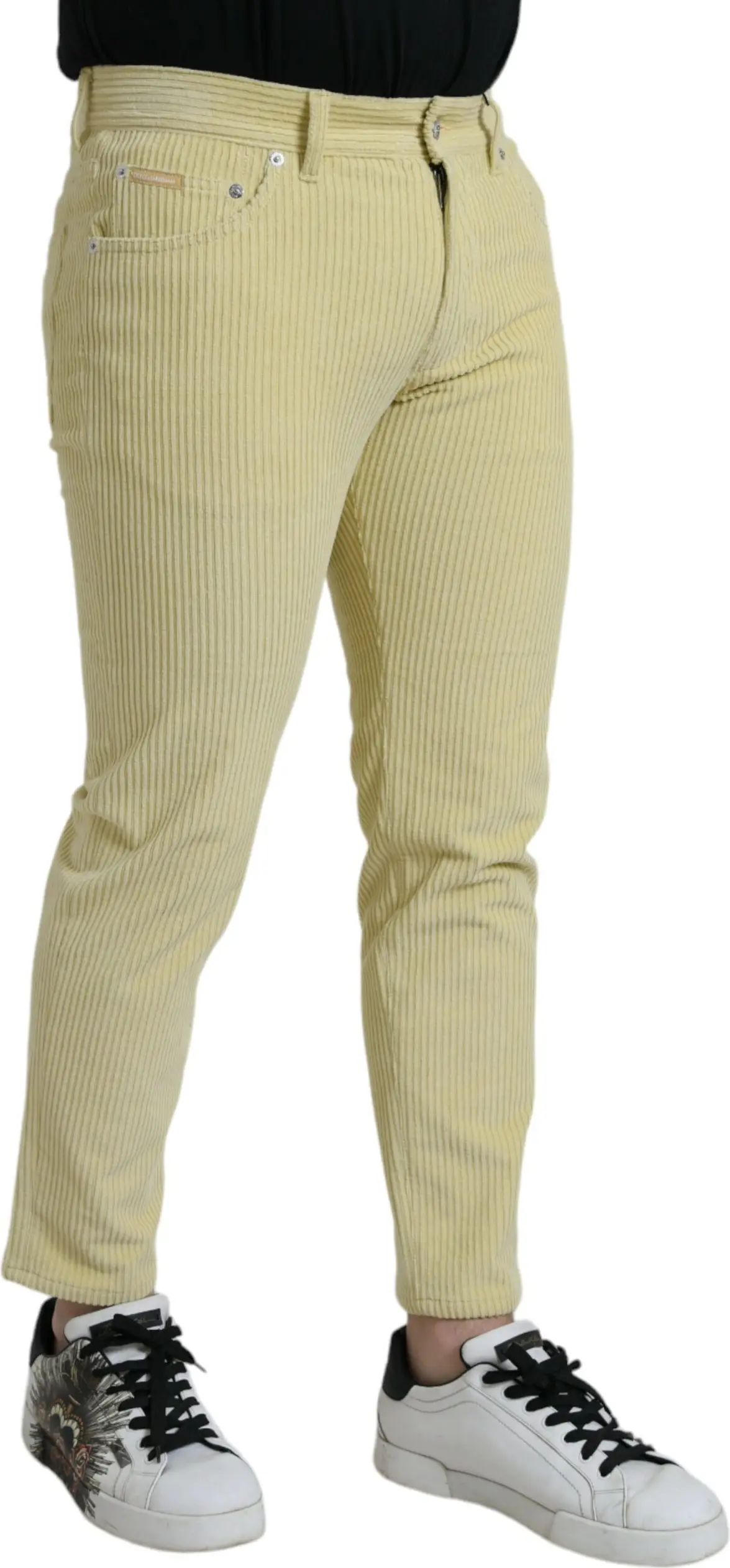 Jeans Dolce & Gabbana Yellow Corduroy Logo Plaque Skinny Denim