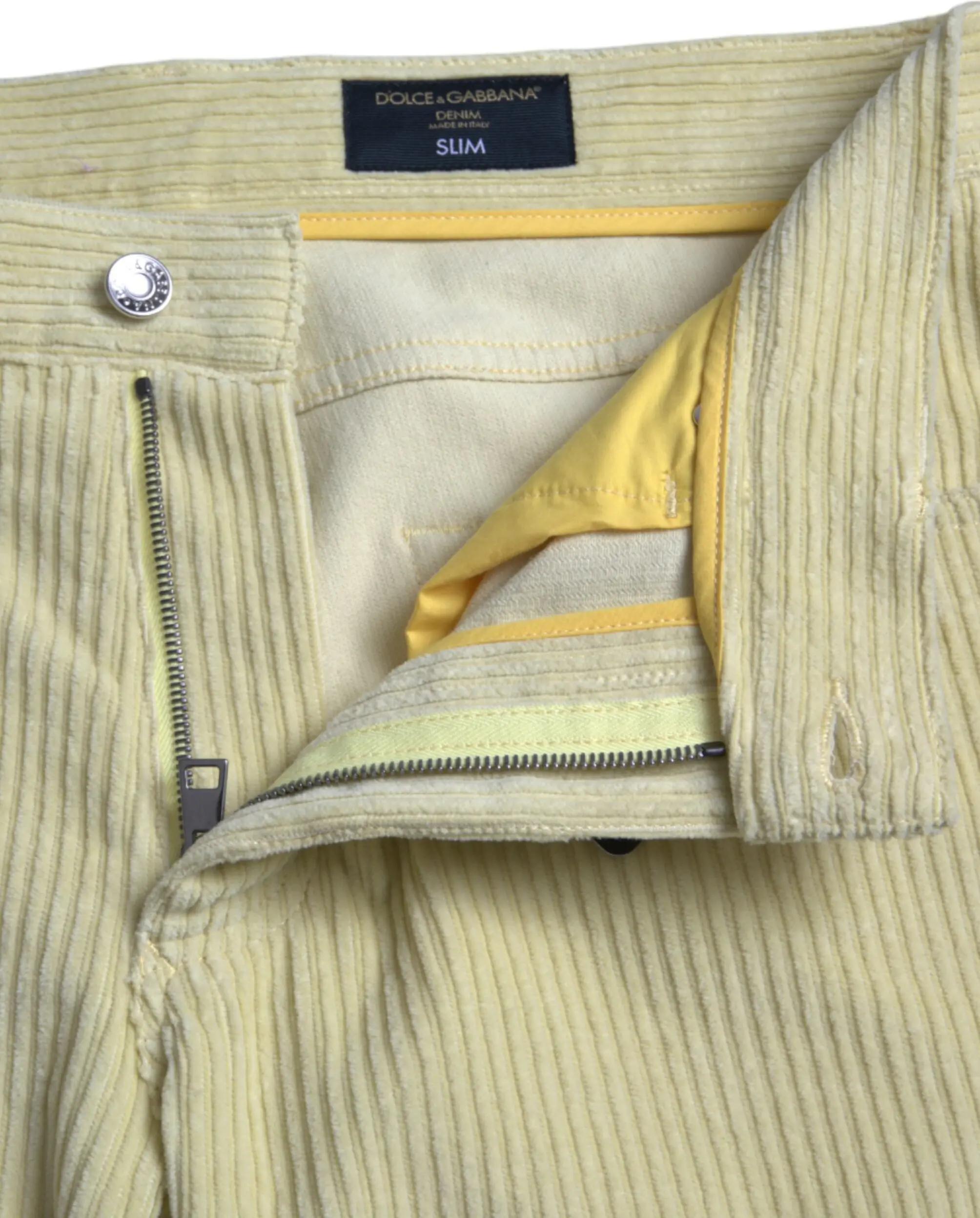 Jeans Dolce & Gabbana Yellow Corduroy Logo Plaque Skinny Denim
