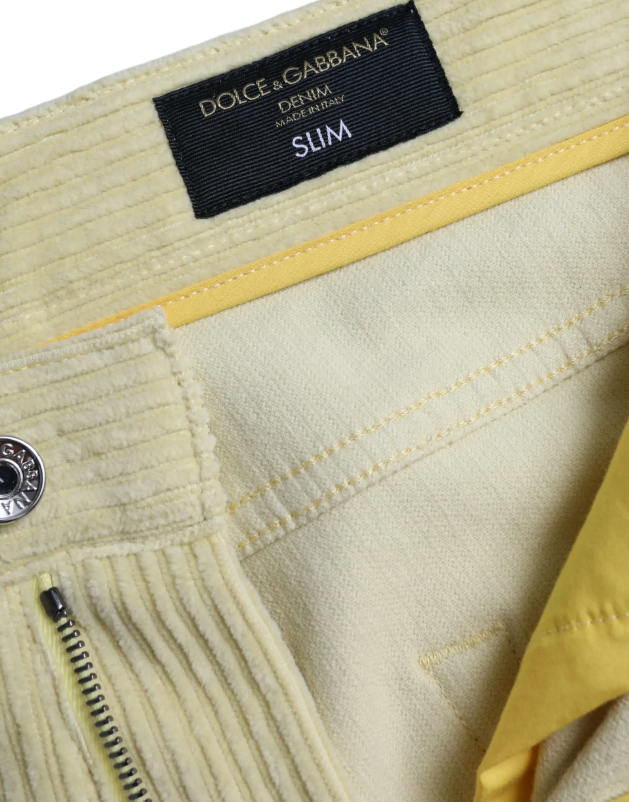 Jeans Dolce & Gabbana Yellow Corduroy Logo Plaque Skinny Denim