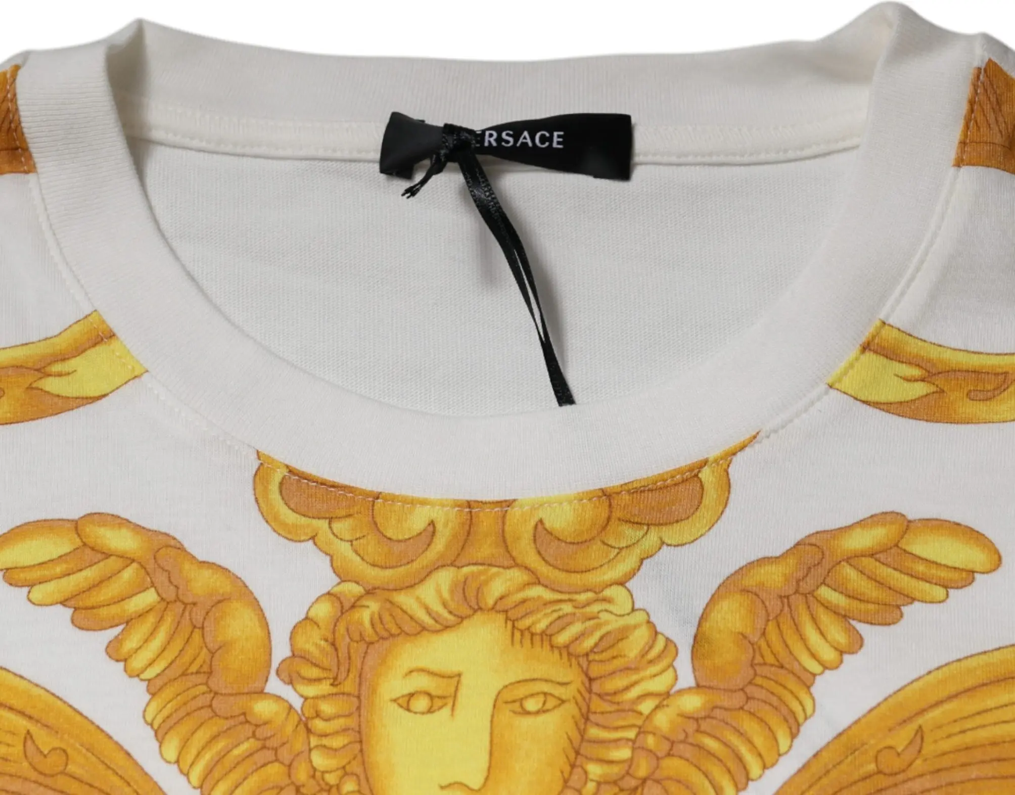 Versace Medusa print ekipaj bo'yinli oq futbolka