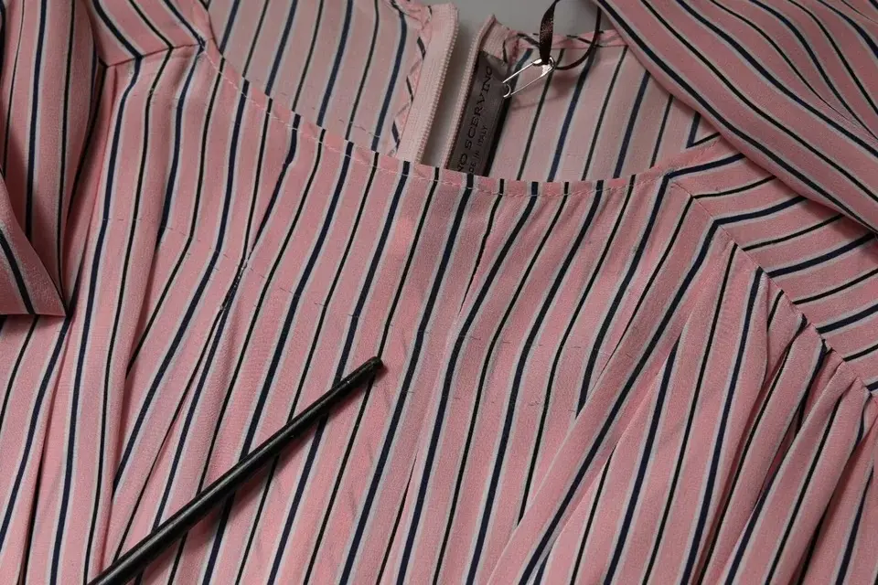 Dress Ermanno Scervino Pink Stripes Silk Long Sleeves Midi Dress