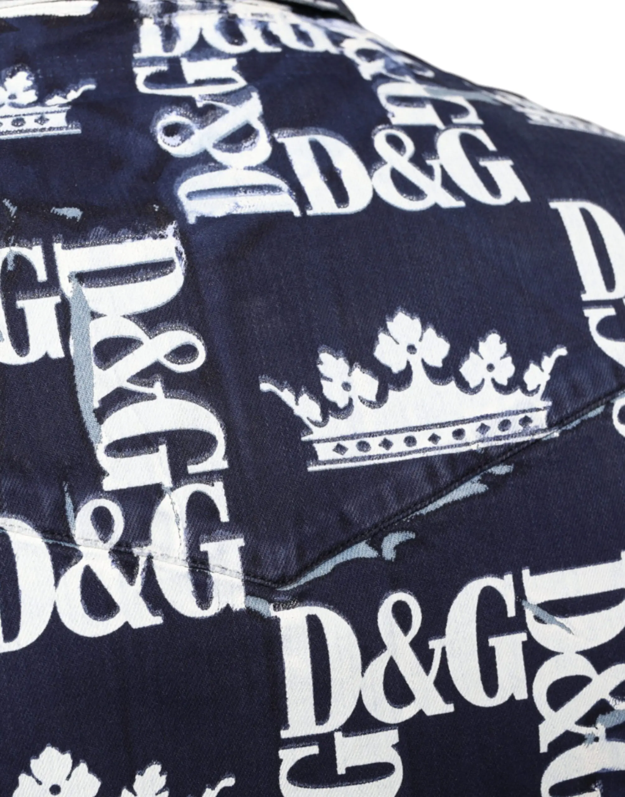 Рубашка Dolce & Gabbana Синяя Рубашка Из Хлопка Приталенного Кроя С Принтом Короны