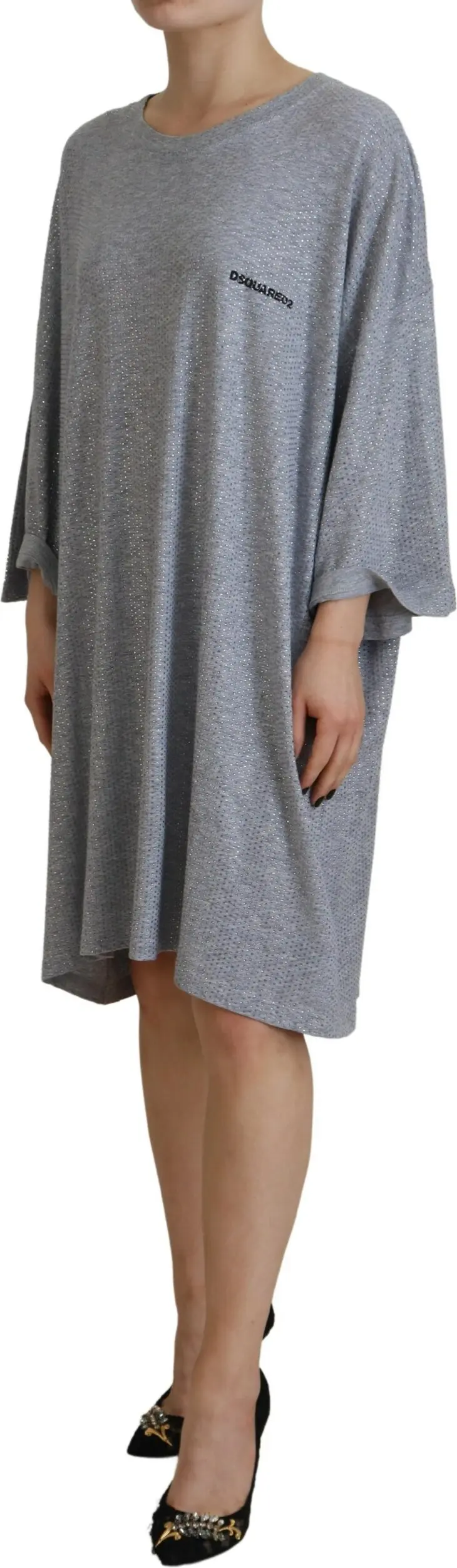 Dress Dsquared2 Gray Crystal Embellished Cotton Long Sleeves