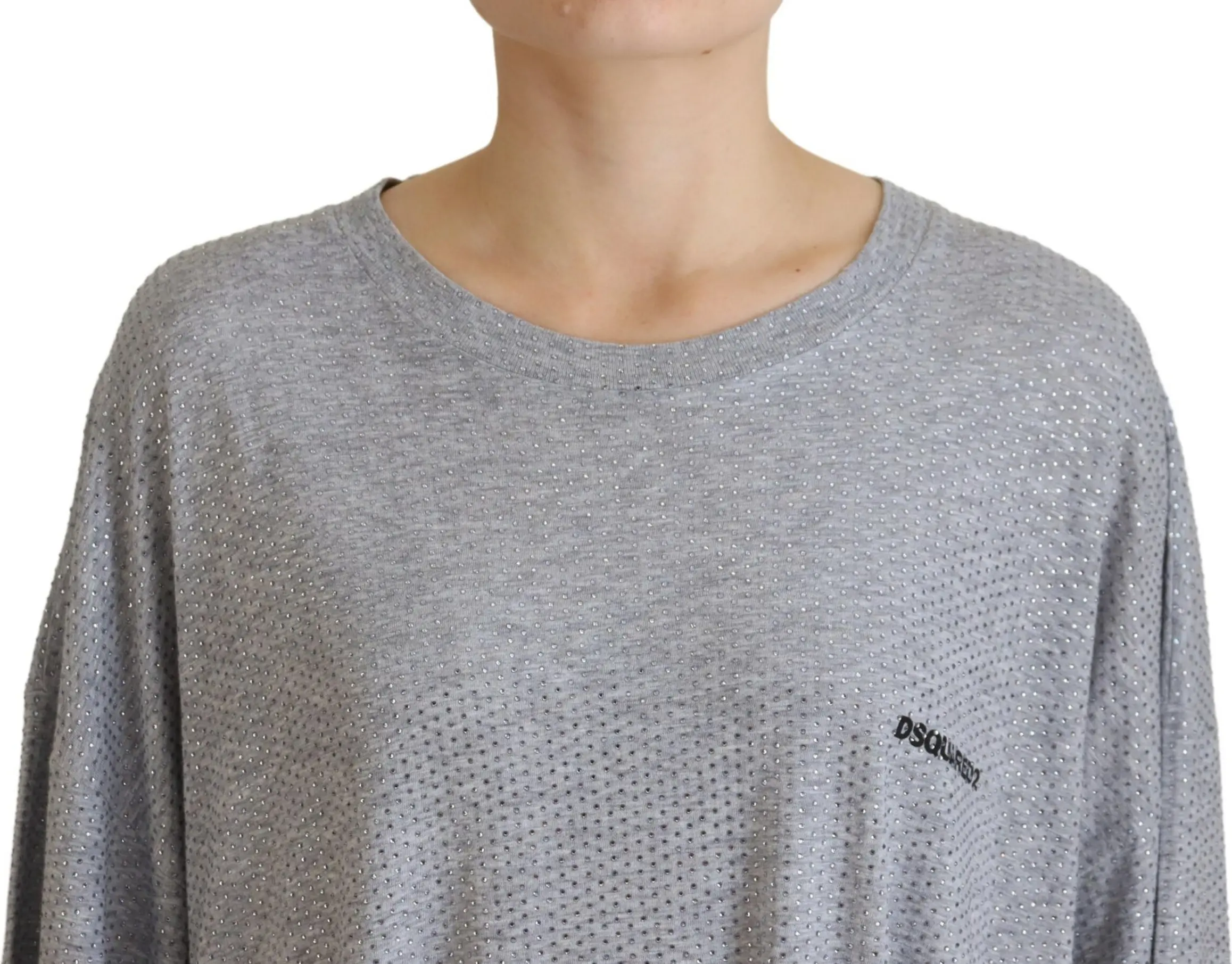 Dress Dsquared2 Gray Crystal Embellished Cotton Long Sleeves