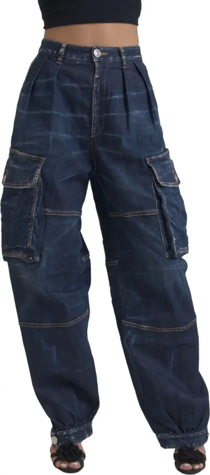 Blue High Waist Cotton Cargo Baggy Denim Jeans Dsquared2