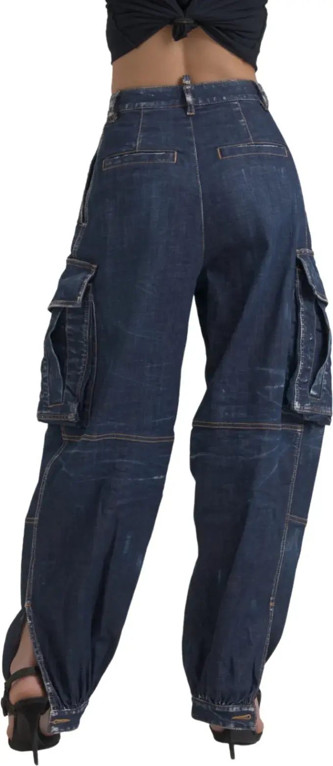 Blue High Waist Cotton Cargo Baggy Denim Jeans Dsquared2