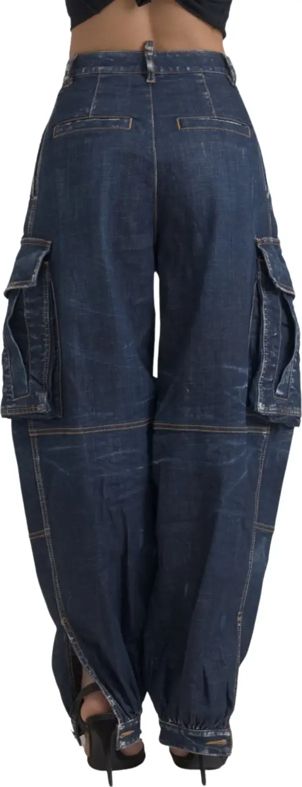 Blue High Waist Cotton Cargo Baggy Denim Jeans Dsquared2