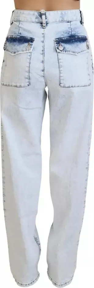 Light Blue Cotton High Waist Straight Denim Jeans