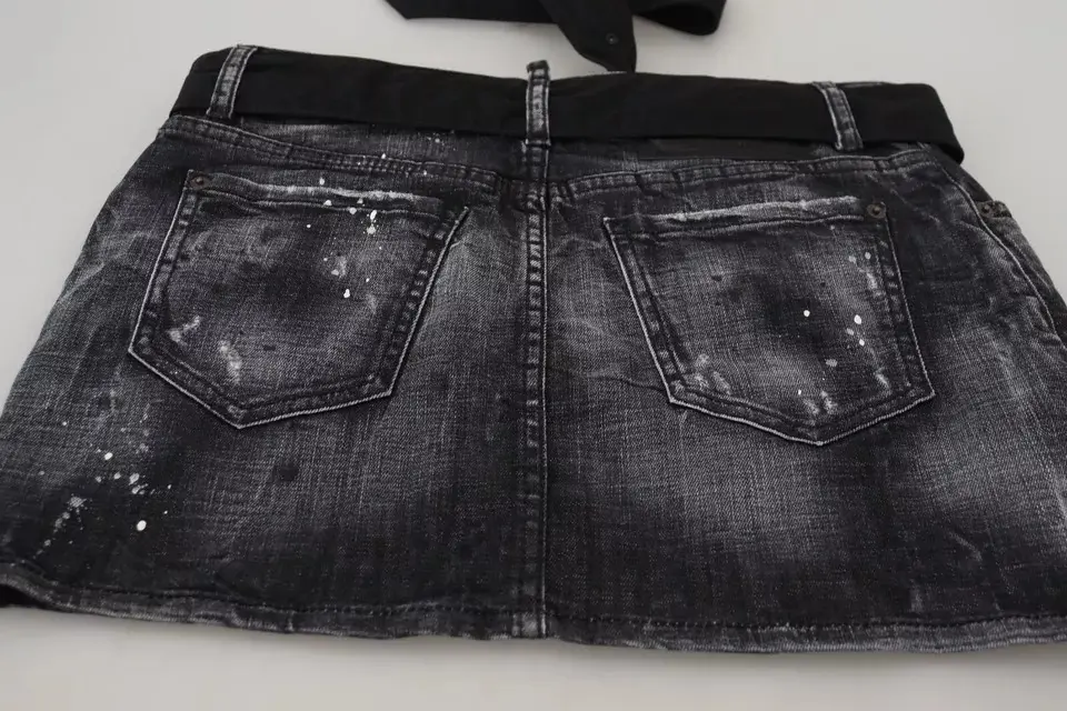 Dsquared2 ochrangli, o'rtacha balandlikdagi denim mini yubka