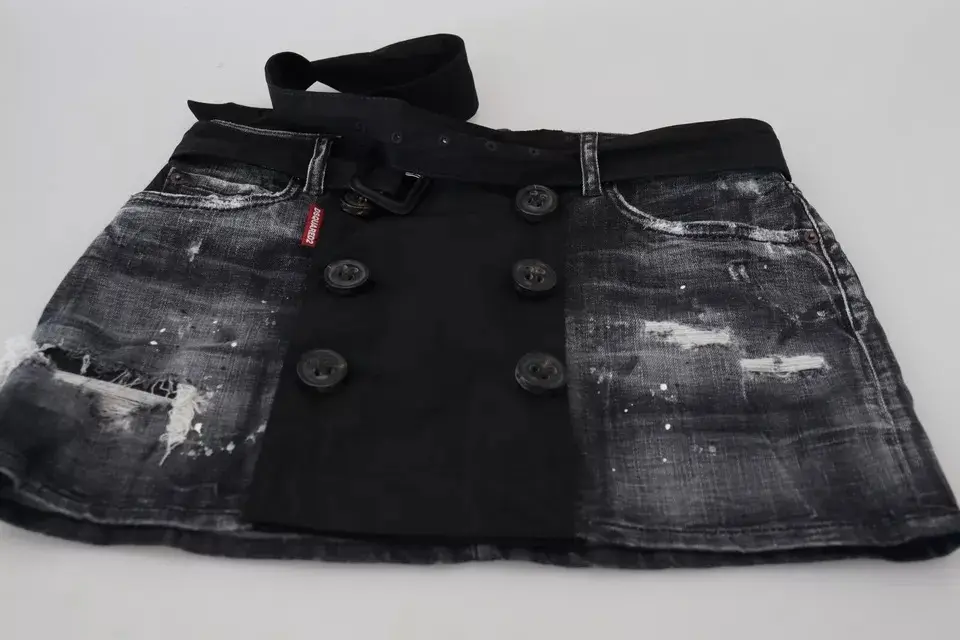 Dsquared2 ochrangli, o'rtacha balandlikdagi denim mini yubka