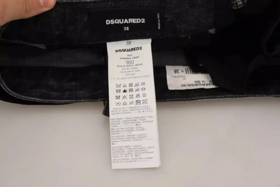 Dsquared2 ochrangli, o'rtacha balandlikdagi denim mini yubka