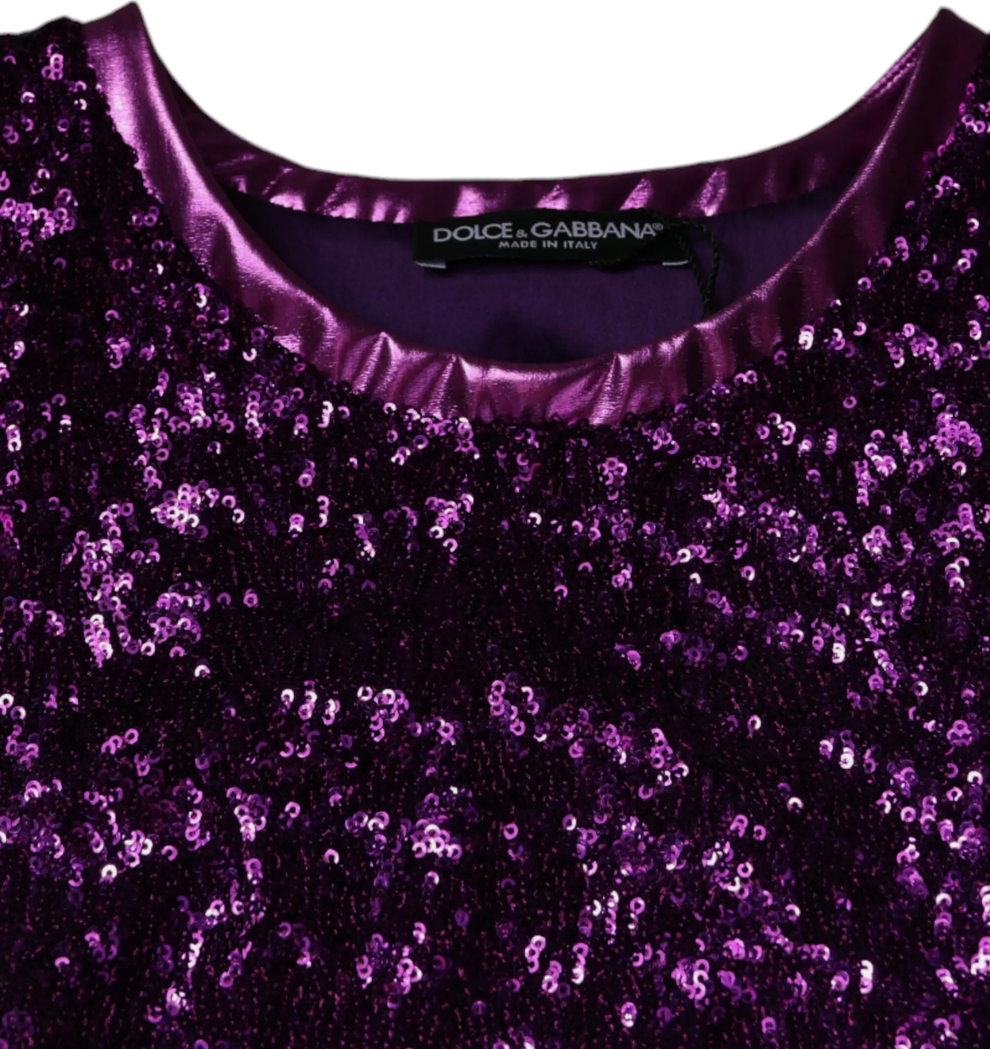 Purple Sequin Round Neck Sleeveless T-shirt Dolce & Gabbana