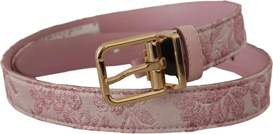 Belt Dolce & Gabbana Pink Jaquard Embroidered Gold Tone Metal Buckle