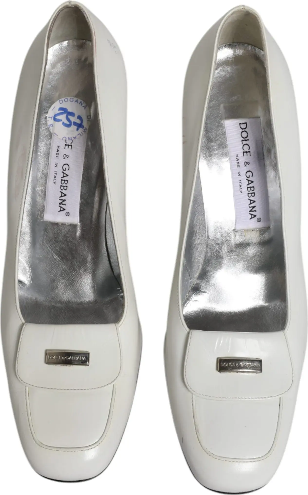 Shoes Dolce & Gabbana White Leather Block Heels Pumps