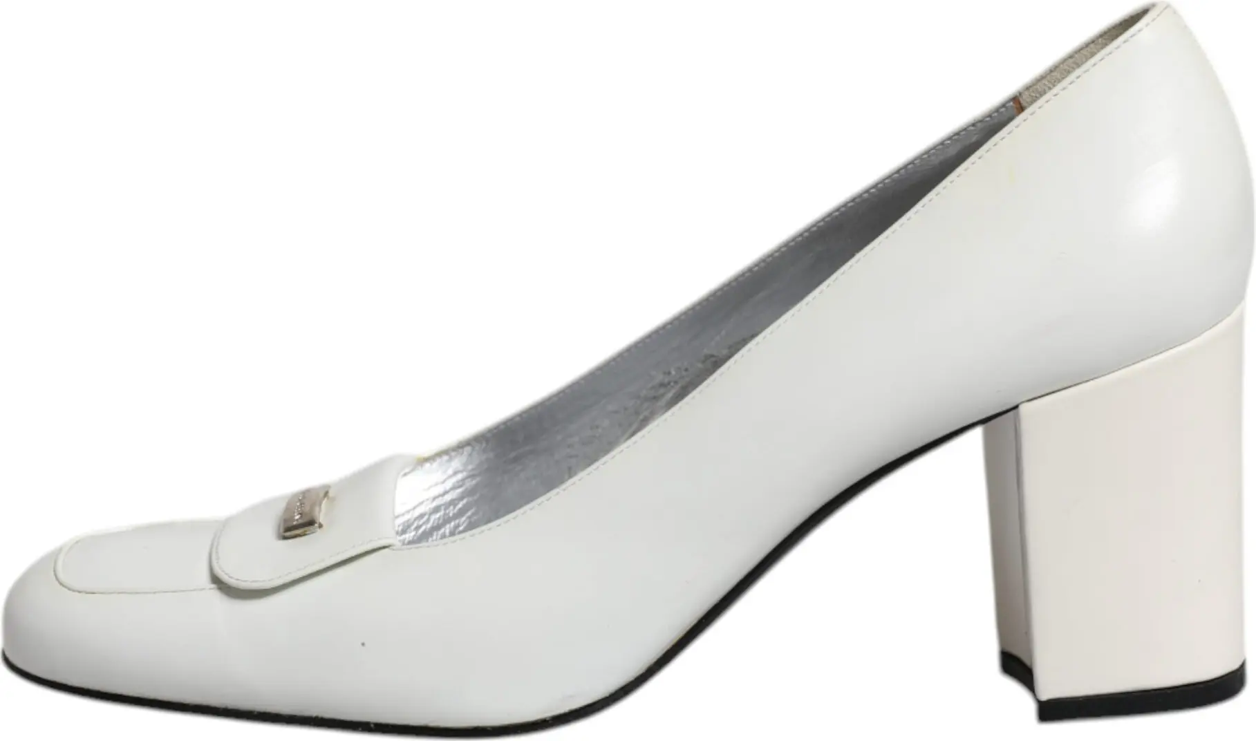 Shoes Dolce & Gabbana White Leather Block Heels Pumps
