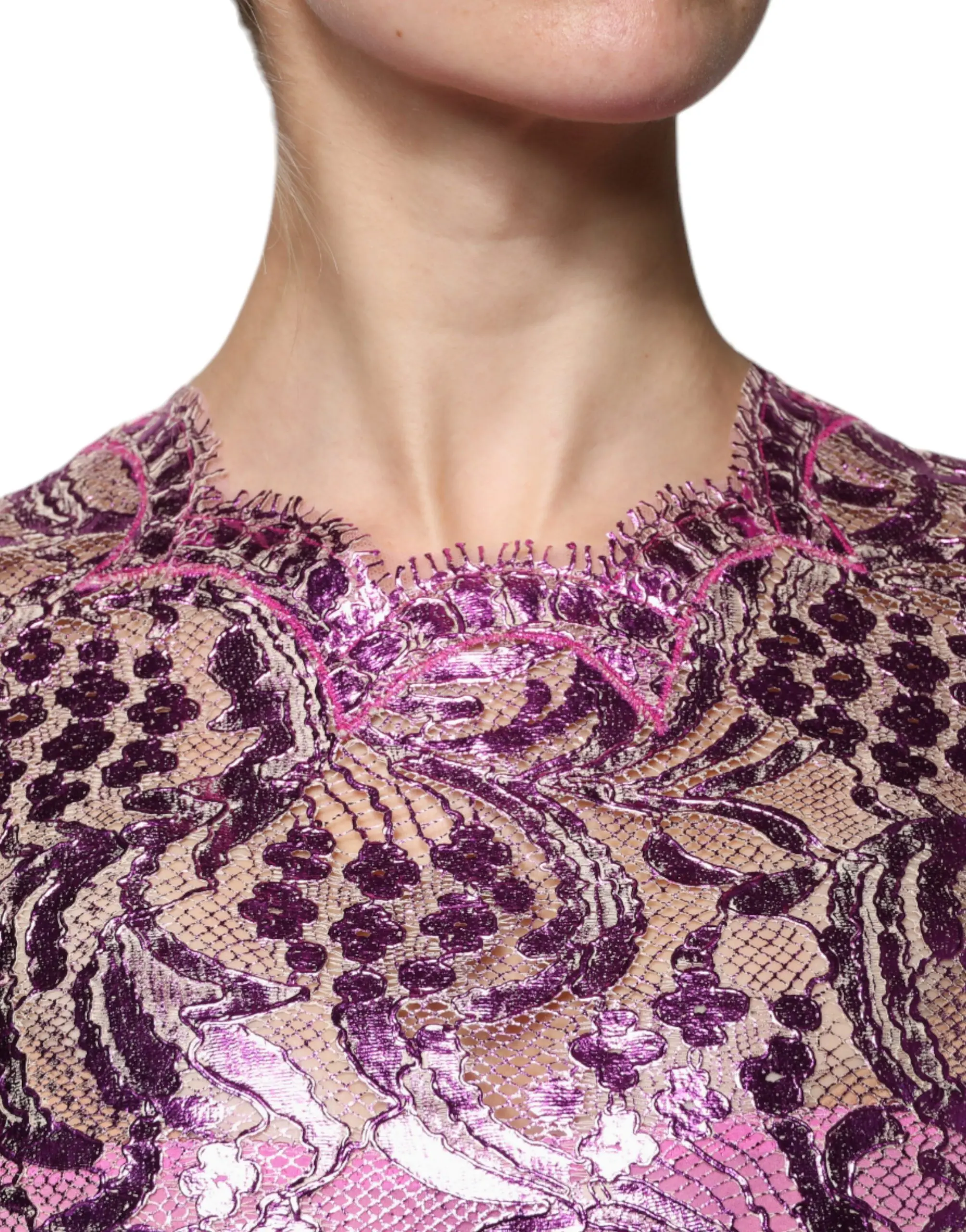 Dolce & Gabbana Metalik Fuchsia Gullar Nafis Kiyimi Mini Ko'ylagi