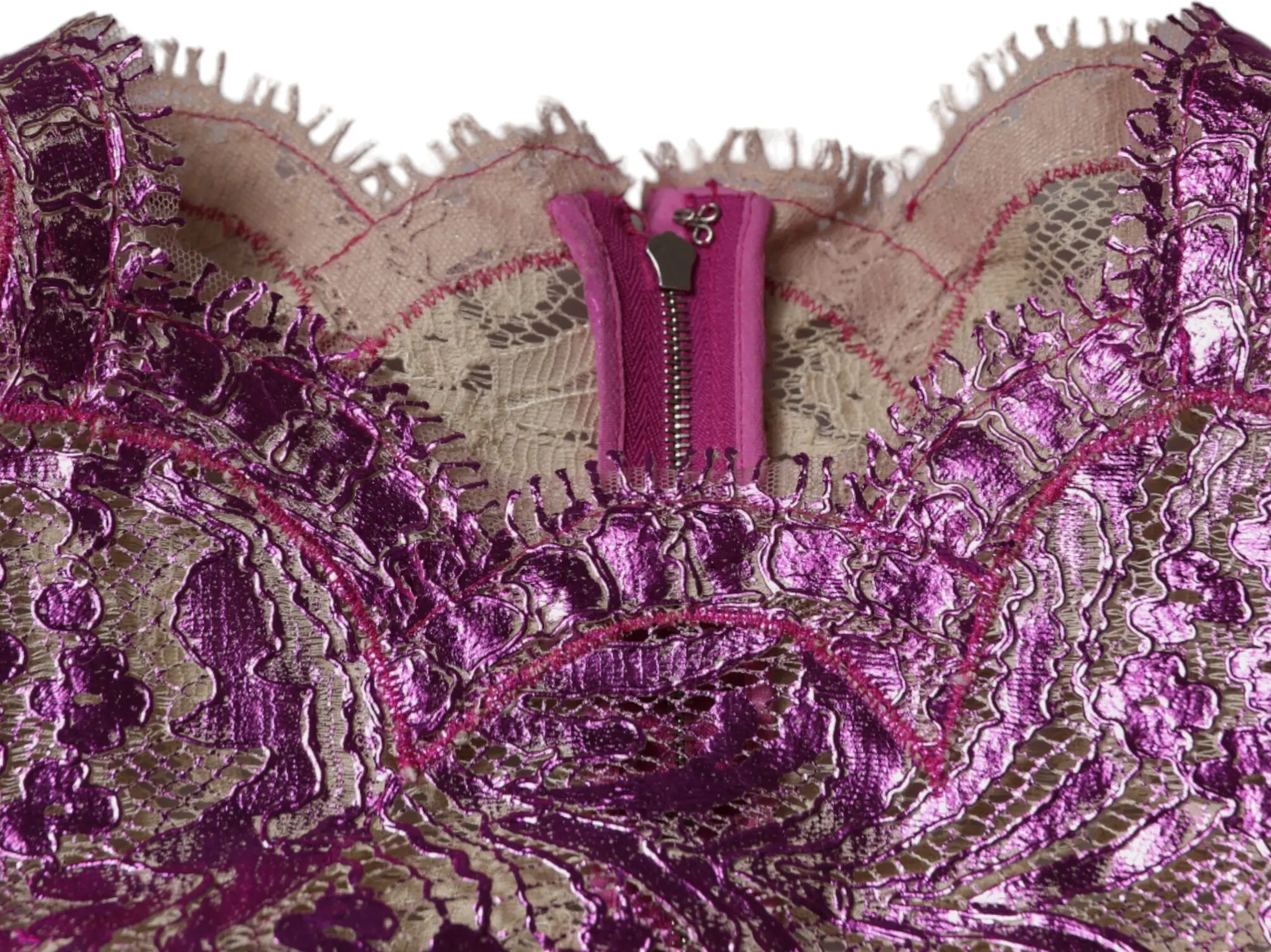 Dolce & Gabbana Metalik Fuchsia Gullar Nafis Kiyimi Mini Ko'ylagi