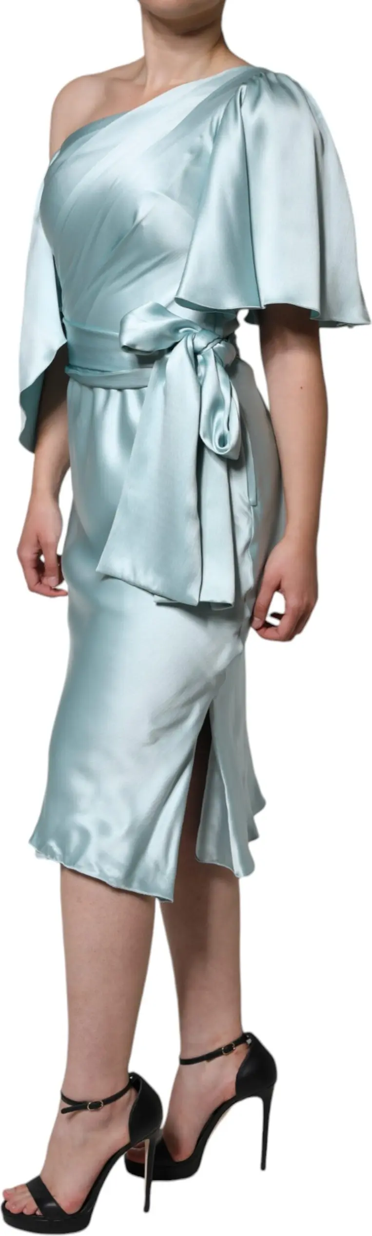 Mint Green Silk Fit Cut One Shoulder Dress Dolce & Gabbana