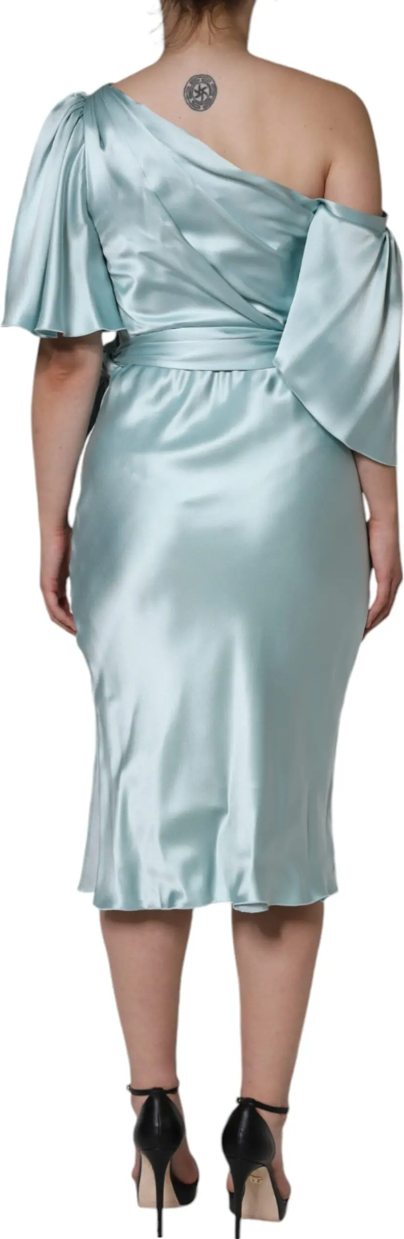 Mint Green Silk Fit Cut One Shoulder Dress Dolce & Gabbana