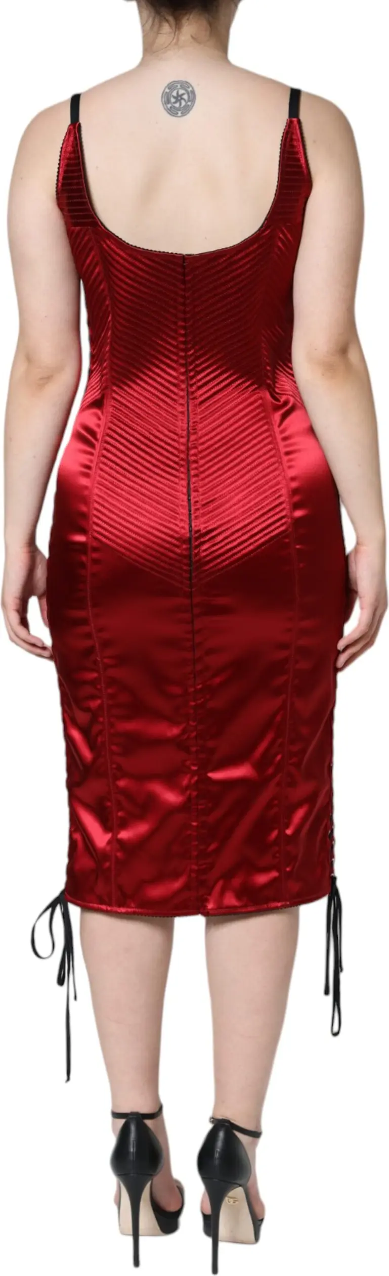 Red Bustier Corset Lace Bodycon Midi Dress Dolce & Gabbana