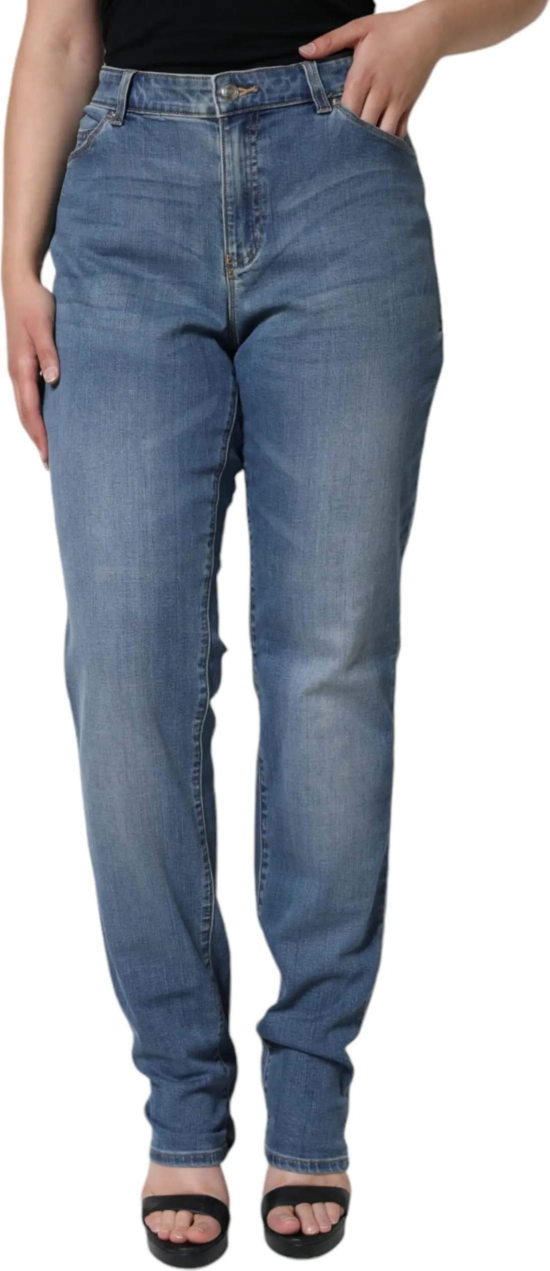 Blue Washed High Waisted Skinny Women Denim Jeans Emporio Armani