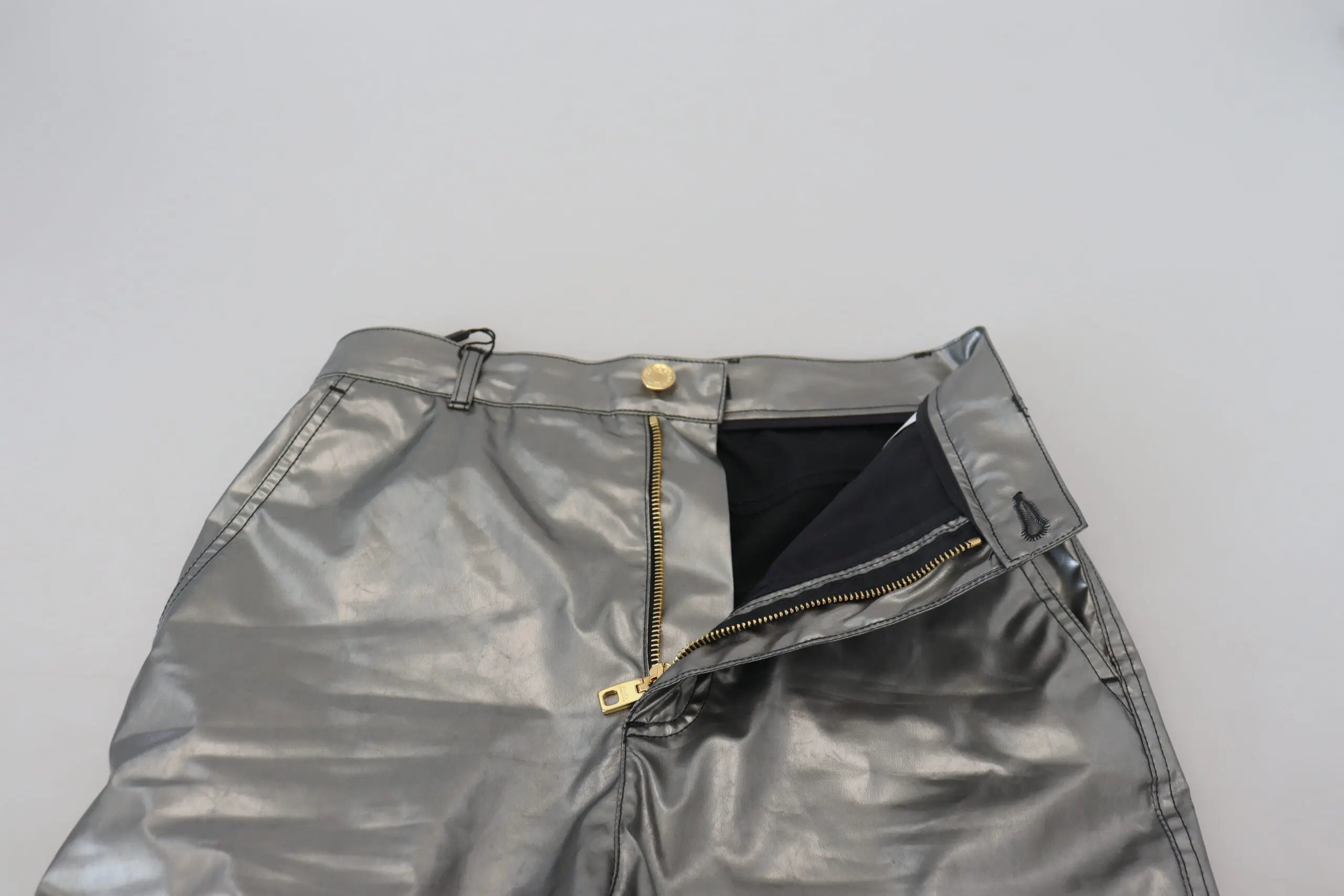 Metallic Silver High Waist Skinny Pants Dolce & Gabbana