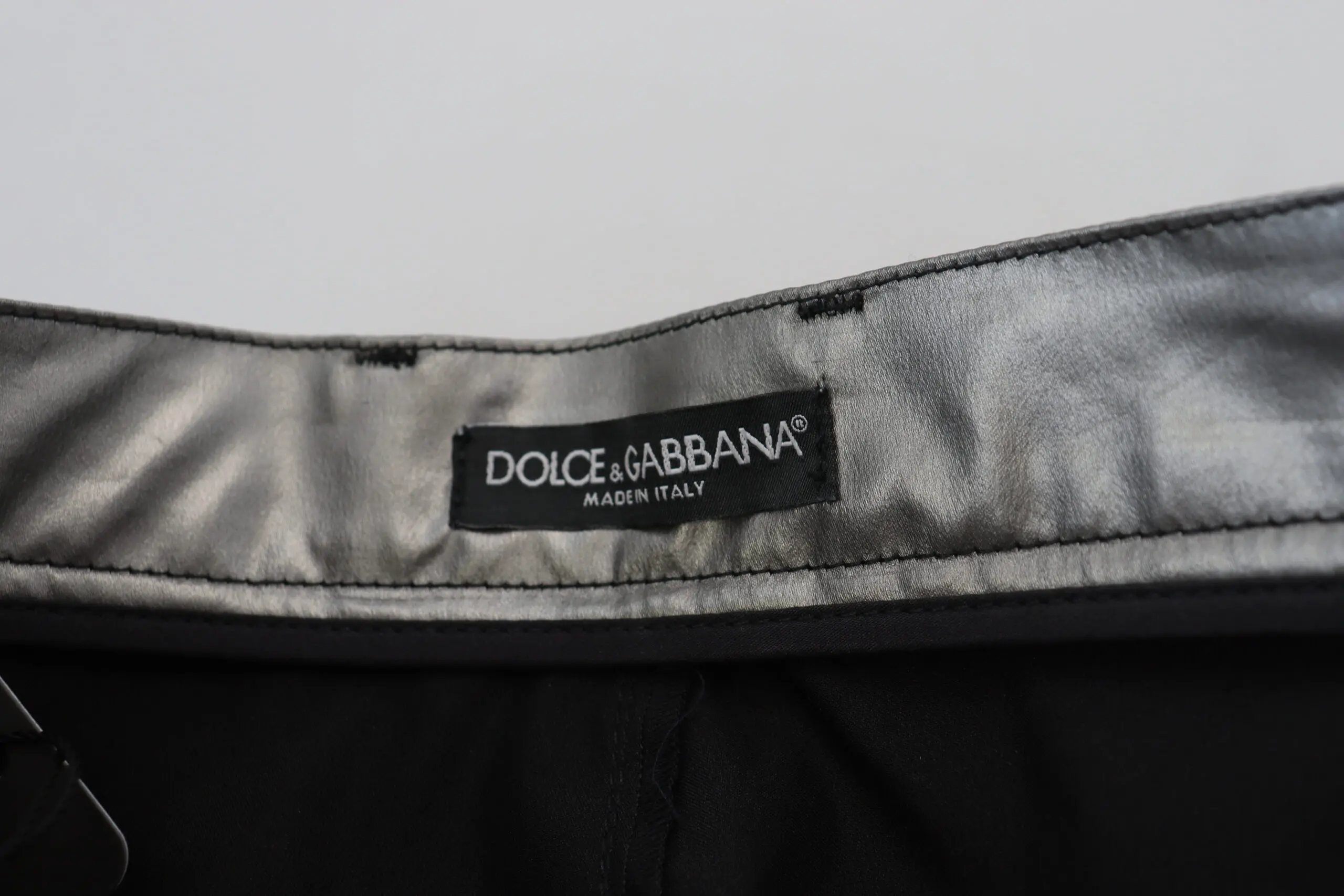 Metallic Silver High Waist Skinny Pants Dolce & Gabbana