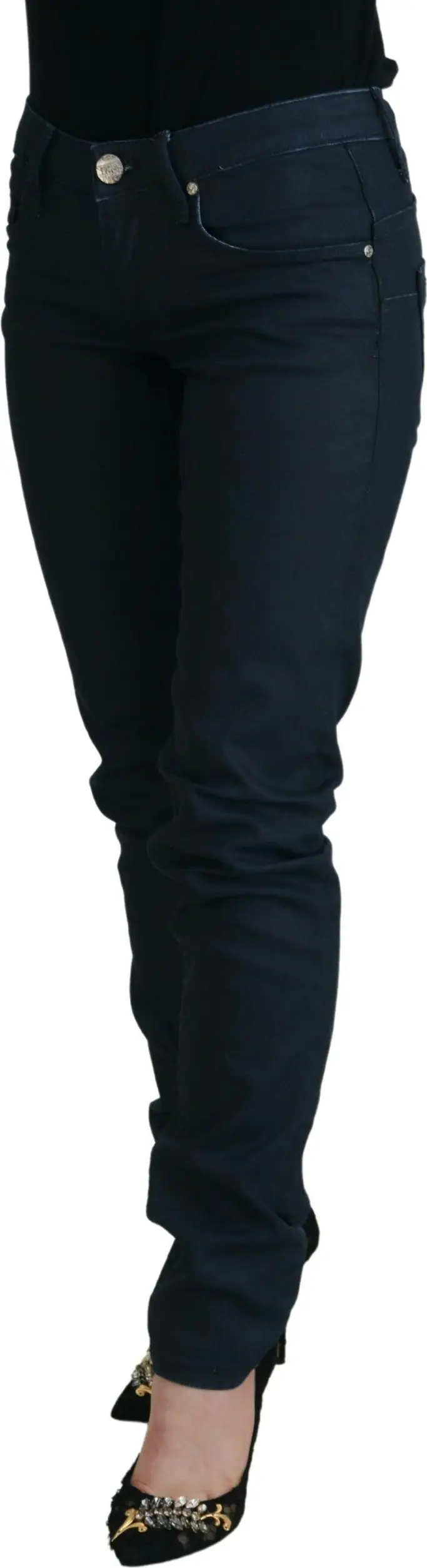 Blue Cotton Skinny Low Waist Women Casual Denim Jeans