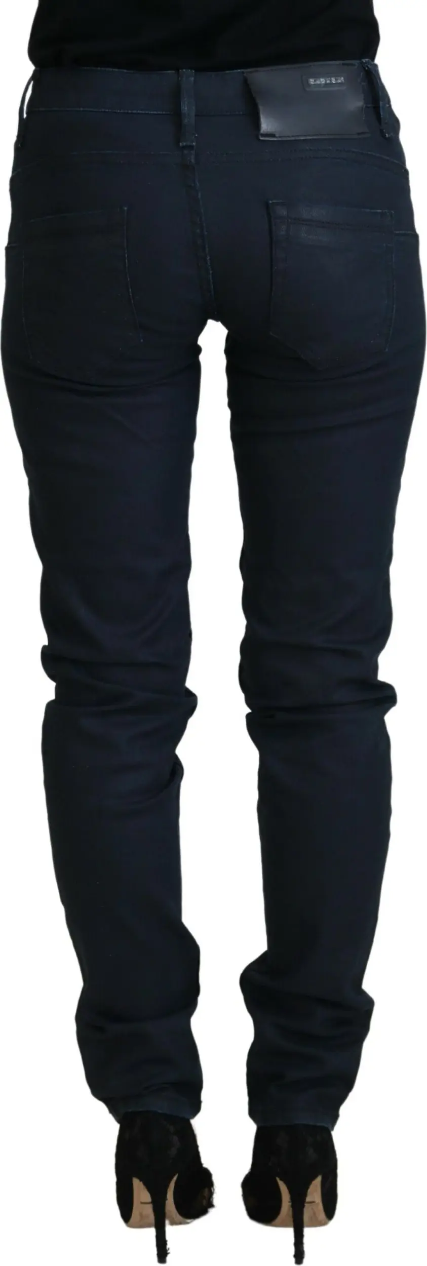 Blue Cotton Skinny Low Waist Women Casual Denim Jeans