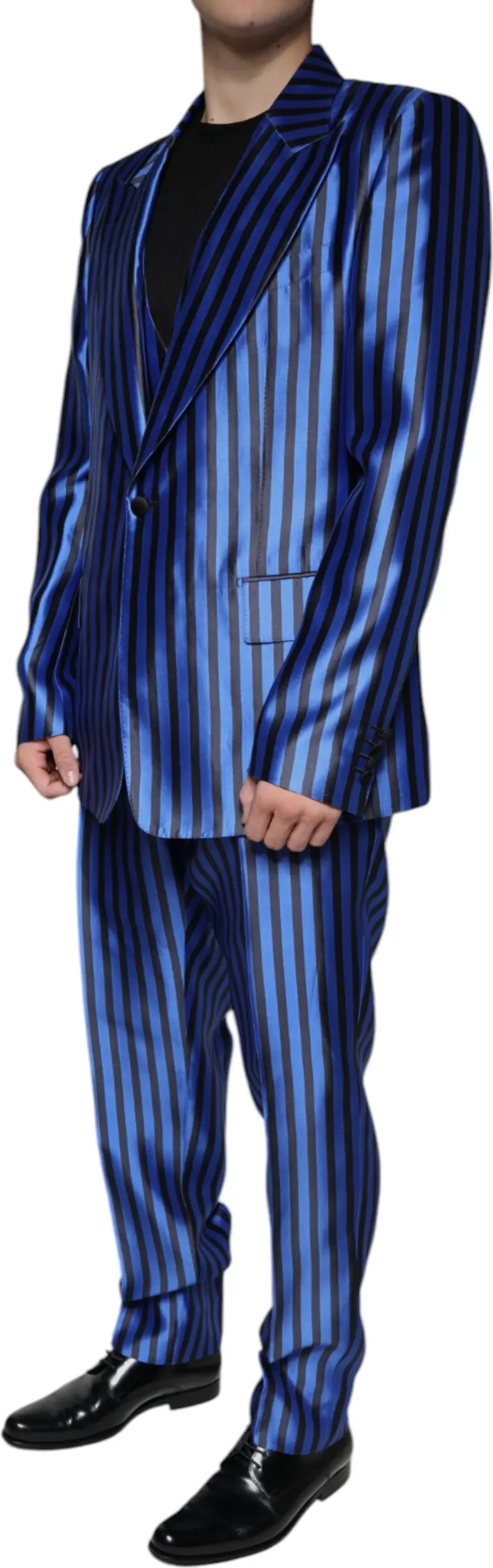 Metallic Blue Stripes Formal 3 Piece Suit Dolce & Gabbana
