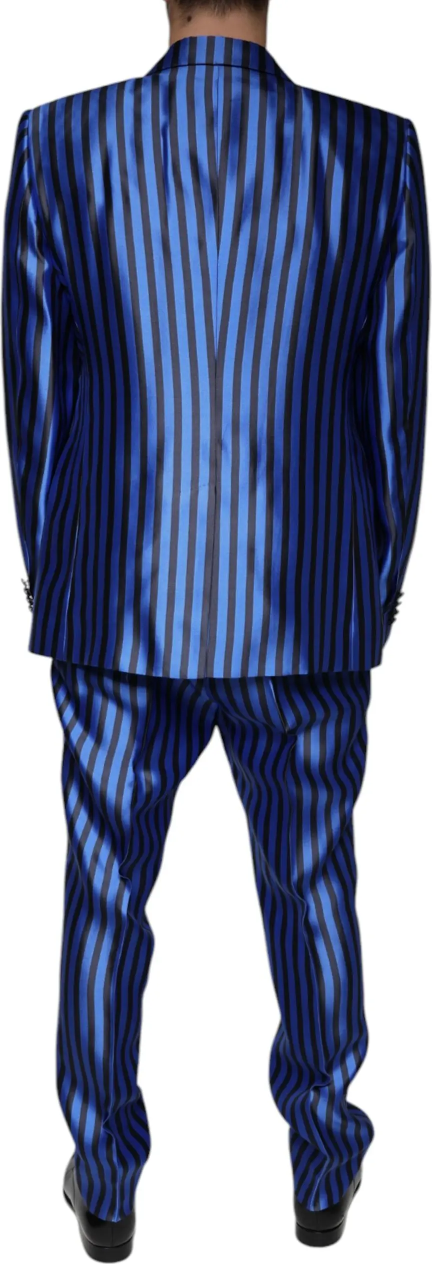 Metallic Blue Stripes Formal 3 Piece Suit Dolce & Gabbana