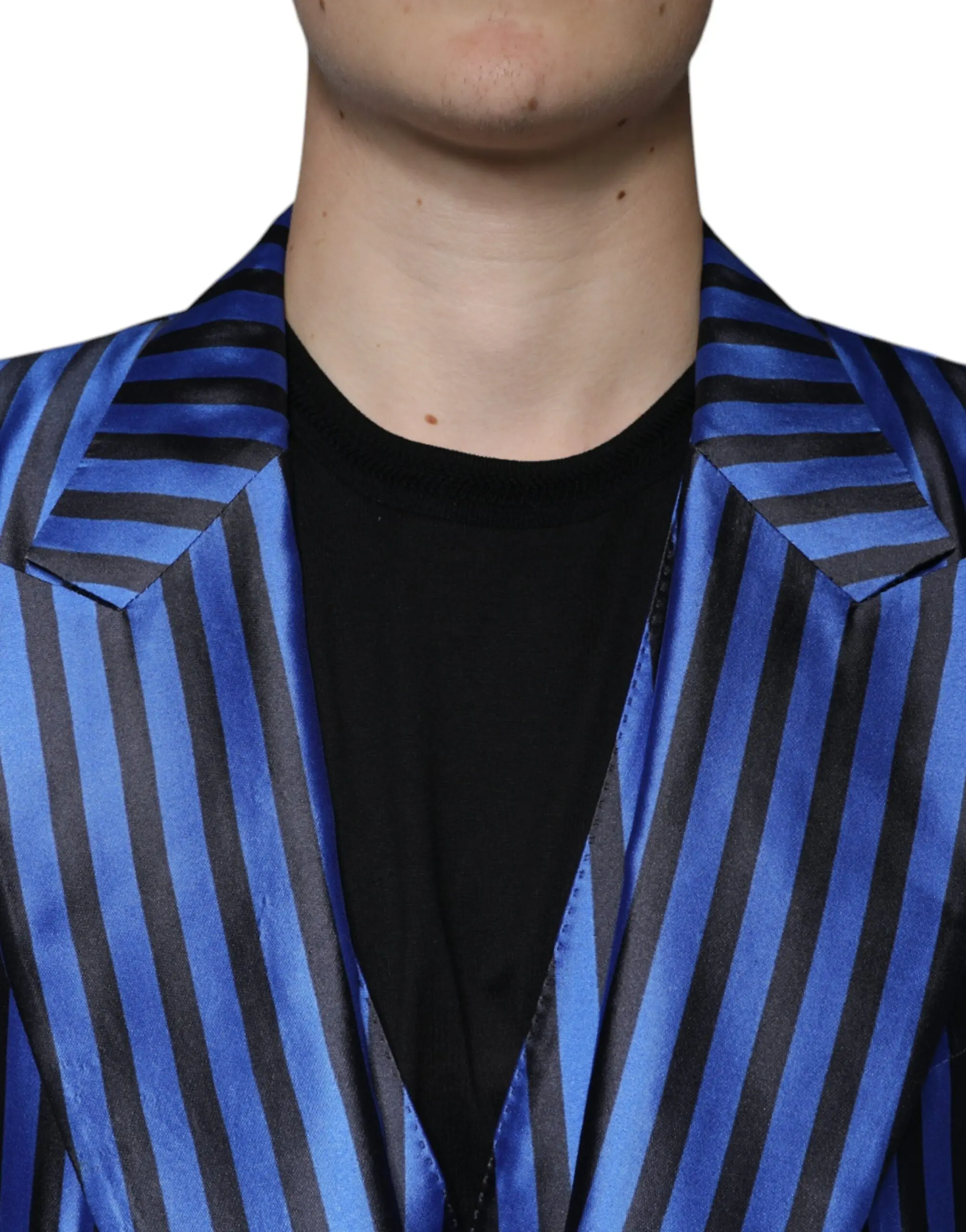 Metallic Blue Stripes Formal 3 Piece Suit Dolce & Gabbana